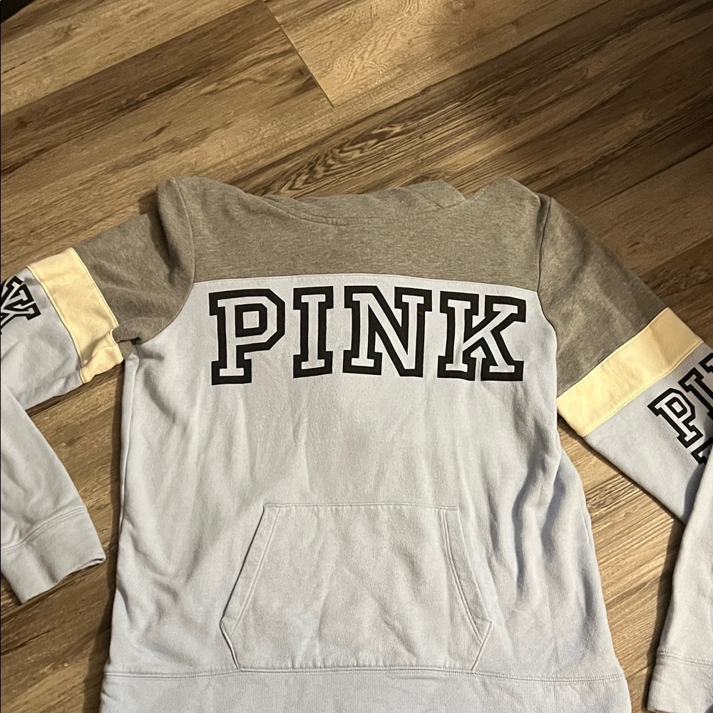 Victoria's Secret PINK Gray and Light Blue Sweatshirt